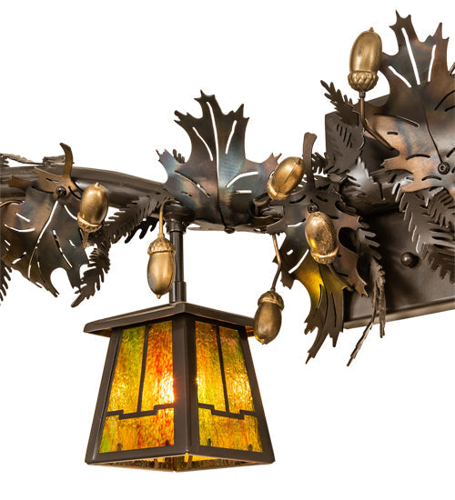 Meyda Lighting Oak Leaf 52" 4-Light Timeless Bronze & Dark Burnished Copper Valley View Vanity Light With Green & Orange Ripple Art Shade Glass