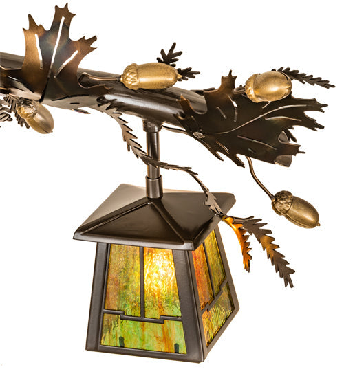 Meyda Lighting Oak Leaf 52" 4-Light Timeless Bronze & Dark Burnished Copper Valley View Vanity Light With Green & Orange Ripple Art Shade Glass