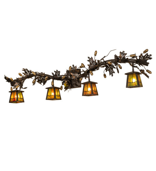 Meyda Lighting Oak Leaf 52" 4-Light Timeless Bronze & Dark Burnished Copper Valley View Vanity Light With Green & Orange Ripple Art Shade Glass