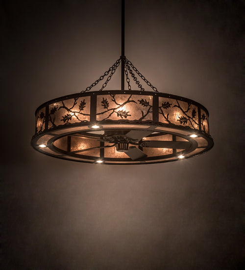 Meyda Lighting Oak Leaf 55" 20-Light Copper Vein Chandelier With Silver Mica Shade Glass and Fan