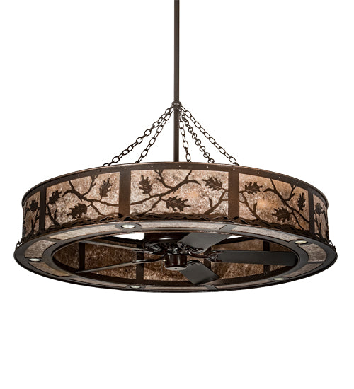 Meyda Lighting Oak Leaf 55" 20-Light Copper Vein Chandelier With Silver Mica Shade Glass and Fan