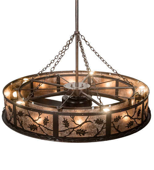 Meyda Lighting Oak Leaf 55" 20-Light Copper Vein Chandelier With Silver Mica Shade Glass and Fan