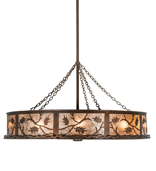 Meyda Lighting Oak Leaf 55" 20-Light Copper Vein Chandelier With Silver Mica Shade Glass and Fan