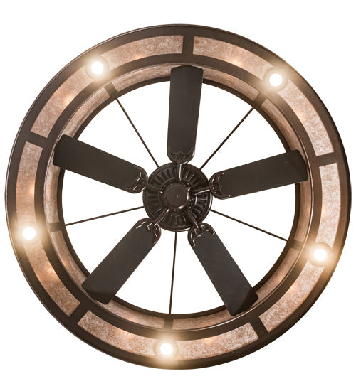Meyda Lighting Oak Leaf 55" 20-Light Copper Vein Chandelier With Silver Mica Shade Glass and Fan