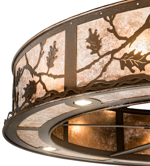 Meyda Lighting Oak Leaf 55" 20-Light Copper Vein Chandelier With Silver Mica Shade Glass and Fan