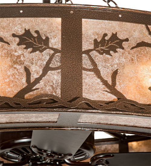Meyda Lighting Oak Leaf 55" 20-Light Copper Vein Chandelier With Silver Mica Shade Glass and Fan
