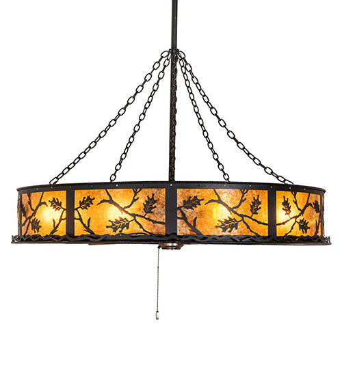 Meyda Lighting Oak Leaf 56" 20-Light Textured Black Chandelier With Amber Mica Shade Glass and Fan