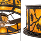 Meyda Lighting Oak Leaf 56" 20-Light Textured Black Chandelier With Amber Mica Shade Glass and Fan