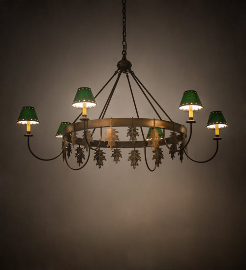 Meyda Lighting Oak Leaf 57" 6-Light Antique Copper Chandelier With Green Shade