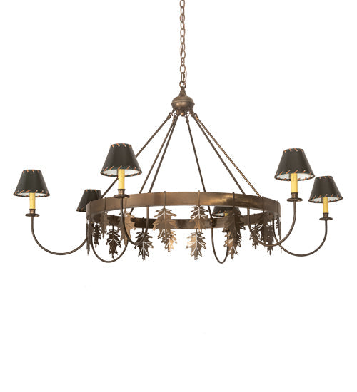 Meyda Lighting Oak Leaf 57" 6-Light Antique Copper Chandelier With Green Shade