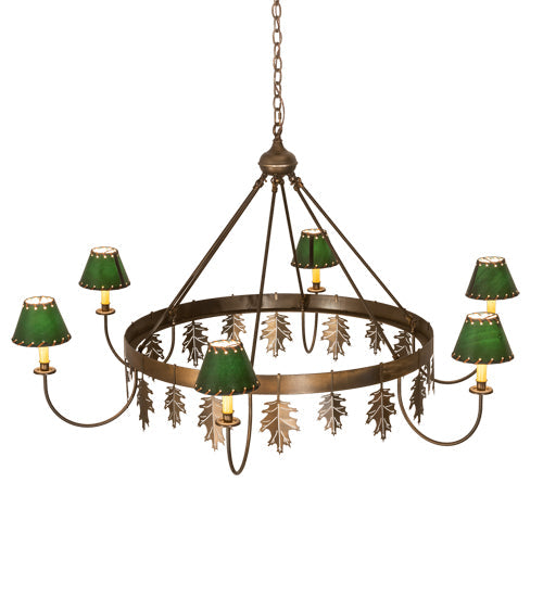 Meyda Lighting Oak Leaf 57" 6-Light Antique Copper Chandelier With Green Shade