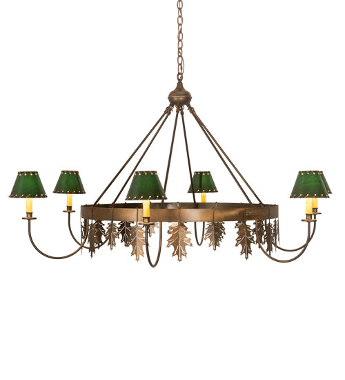 Meyda Lighting Oak Leaf 57" 6-Light Antique Copper Chandelier With Green Shade