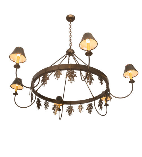 Meyda Lighting Oak Leaf 57" 6-Light Antique Copper Chandelier With Green Shade