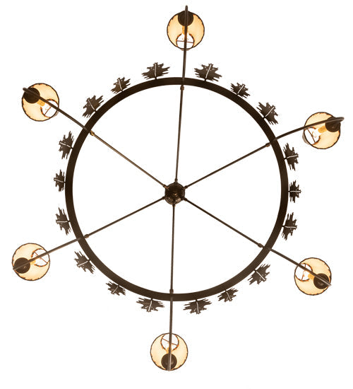 Meyda Lighting Oak Leaf 57" 6-Light Antique Copper Chandelier With Green Shade