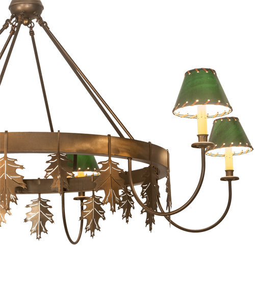 Meyda Lighting Oak Leaf 57" 6-Light Antique Copper Chandelier With Green Shade