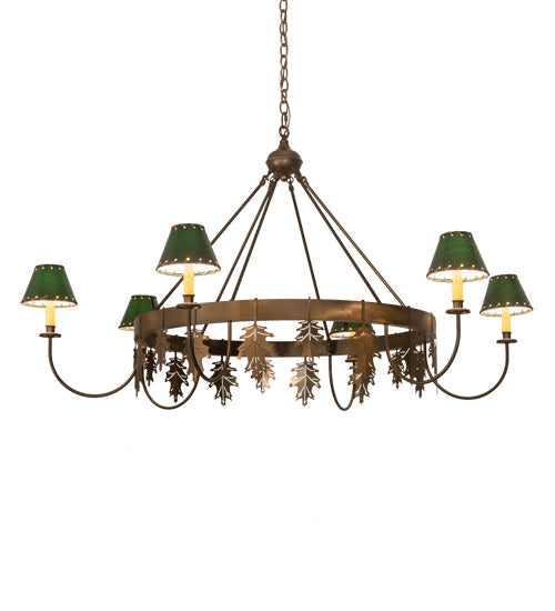 Meyda Lighting Oak Leaf 57" 6-Light Antique Copper Chandelier With Green Shade