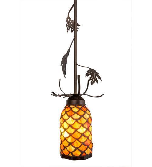Meyda Lighting Oak Leaf 6" Antique Copper Mini Pendant Light With Yellow & Amber Shade Glass