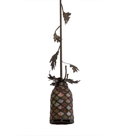 Meyda Lighting Oak Leaf 6" Antique Copper Mini Pendant Light With Yellow & Amber Shade Glass