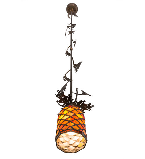 Meyda Lighting Oak Leaf 6" Antique Copper Mini Pendant Light With Yellow & Amber Shade Glass