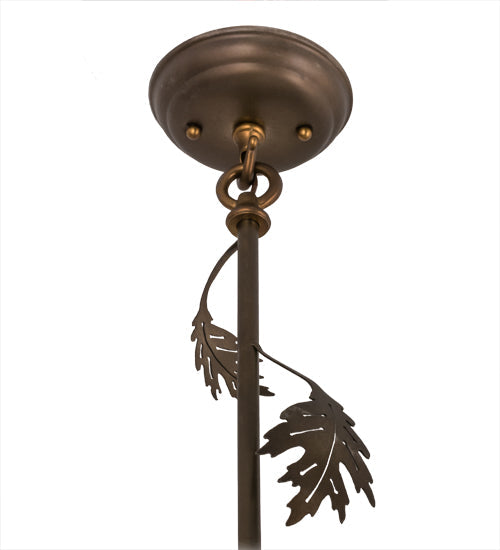 Meyda Lighting Oak Leaf 6" Antique Copper Mini Pendant Light With Yellow & Amber Shade Glass