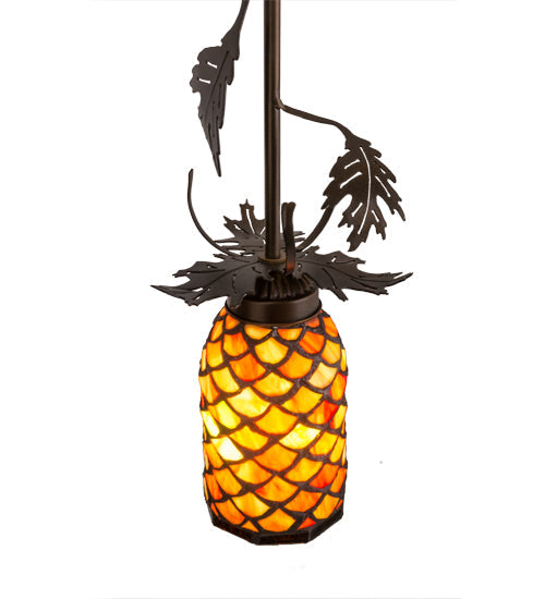 Meyda Lighting Oak Leaf 6" Antique Copper Mini Pendant Light With Yellow & Amber Shade Glass