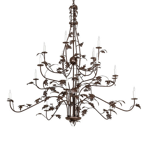 Meyda Lighting Oak Leaf 72" 15-Light Cafe Noir Chandelier With White Faux Candlelight
