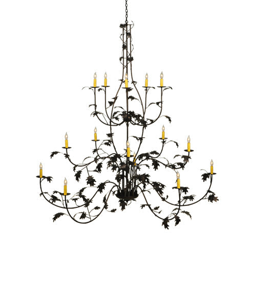 Meyda Lighting Oak Leaf 72" 15-Light Mahogany Bronze Chandelier With Ivory Faux Candlelight