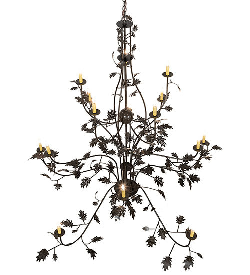 Meyda Lighting Oak Leaf 72" 15-Light Timeless Bronze Chandelier With Ivory Faux Candlelight