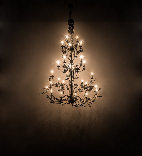 Meyda Lighting Oak Leaf 72" 25-Light Textured Black Chandelier With White Faux Candlelight