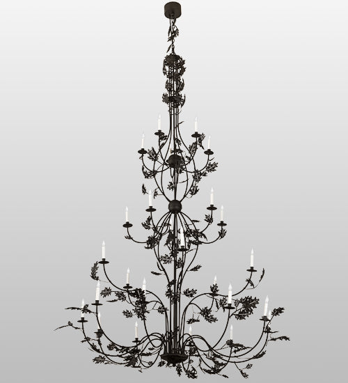 Meyda Lighting Oak Leaf 72" 25-Light Textured Black Chandelier With White Faux Candlelight
