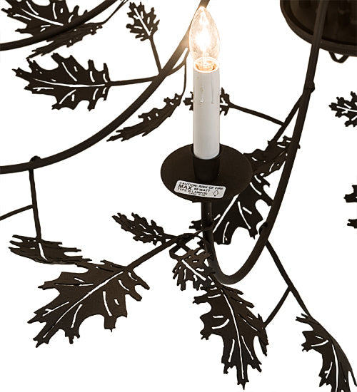 Meyda Lighting Oak Leaf 72" 25-Light Textured Black Chandelier With White Faux Candlelight