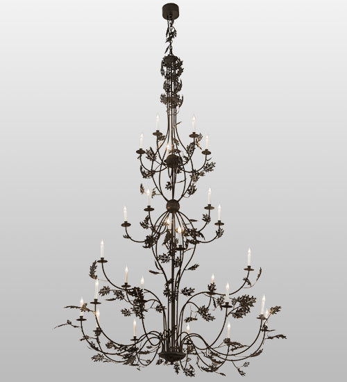 Meyda Lighting Oak Leaf 72" 25-Light Textured Black Chandelier With White Faux Candlelight