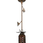 Meyda Lighting Oak Leaf 8" Antique Copper Mini Pendant Light With Ruby & Green Stained Shade Glass