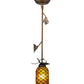 Meyda Lighting Oak Leaf 8" Antique Copper Mini Pendant Light With Ruby & Green Stained Shade Glass