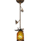 Meyda Lighting Oak Leaf 8" Antique Copper Mini Pendant Light With Ruby & Green Stained Shade Glass