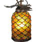 Meyda Lighting Oak Leaf 8" Antique Copper Mini Pendant Light With Ruby & Green Stained Shade Glass