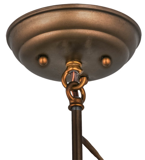 Meyda Lighting Oak Leaf 8" Antique Copper Mini Pendant Light With Ruby & Green Stained Shade Glass