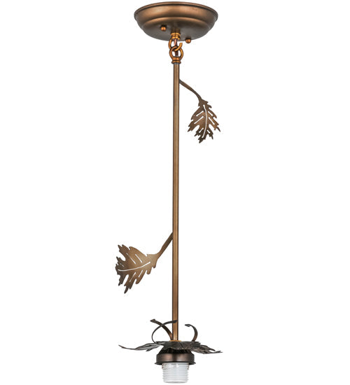 Meyda Lighting Oak Leaf 8" Antique Copper Mini Pendant Light With Ruby & Green Stained Shade Glass