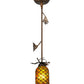 Meyda Lighting Oak Leaf 8" Antique Copper Mini Pendant Light With Ruby & Green Stained Shade Glass