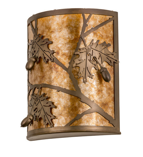 Meyda Lighting Oak Leaf & Acorn 10" 2-Light Antique Copper Wall Sconce With Amber Mica Shade Glass