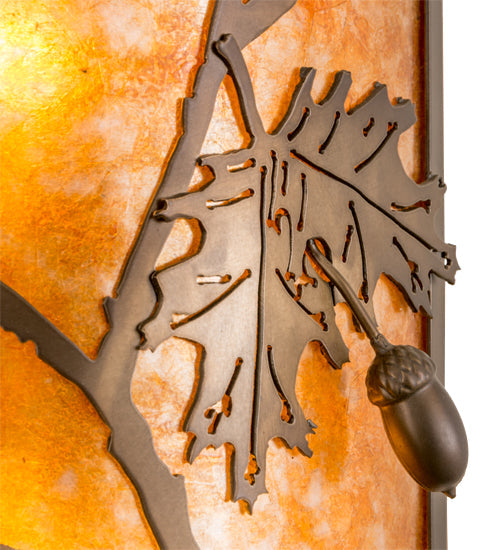 Meyda Lighting Oak Leaf & Acorn 10" 2-Light Antique Copper Wall Sconce With Amber Mica Shade Glass