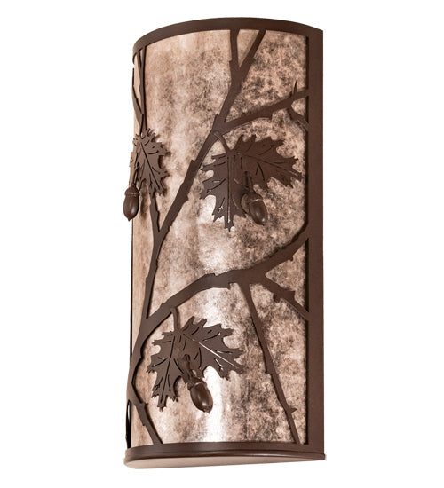 Meyda Lighting Oak Leaf & Acorn 10" 2-Light Cafe Noir Wall Sconce With Silver Mica Shade Glass