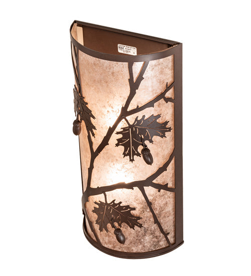 Meyda Lighting Oak Leaf & Acorn 10" 2-Light Cafe Noir Wall Sconce With Silver Mica Shade Glass