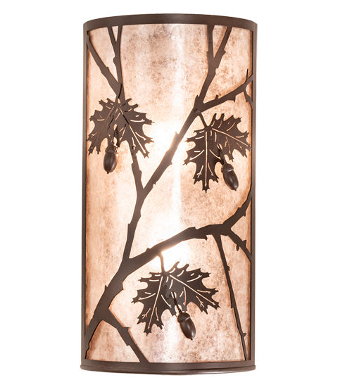 Meyda Lighting Oak Leaf & Acorn 10" 2-Light Cafe Noir Wall Sconce With Silver Mica Shade Glass