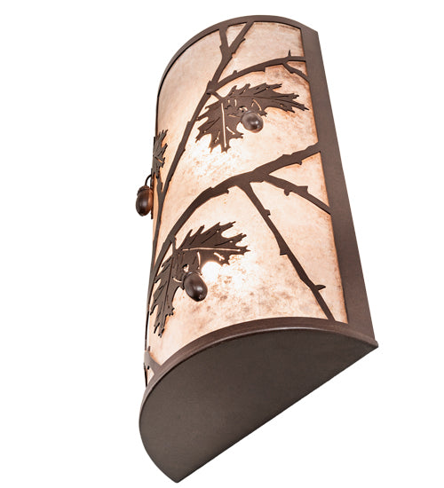 Meyda Lighting Oak Leaf & Acorn 10" 2-Light Cafe Noir Wall Sconce With Silver Mica Shade Glass