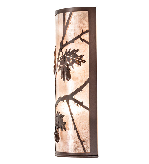 Meyda Lighting Oak Leaf & Acorn 10" 2-Light Cafe Noir Wall Sconce With Silver Mica Shade Glass