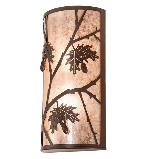 Meyda Lighting Oak Leaf & Acorn 10" 2-Light Cafe Noir Wall Sconce With Silver Mica Shade Glass