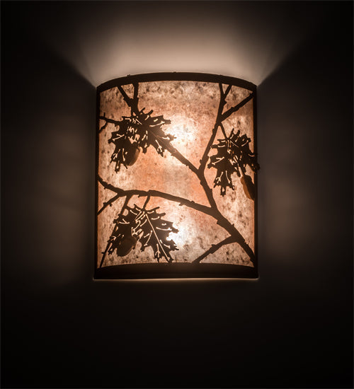 Meyda Lighting Oak Leaf & Acorn 10" 2-Light Earth Wall Sconce With Silver Mica Shade Glass