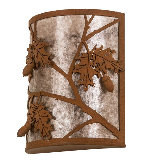 Meyda Lighting Oak Leaf & Acorn 10" 2-Light Earth Wall Sconce With Silver Mica Shade Glass