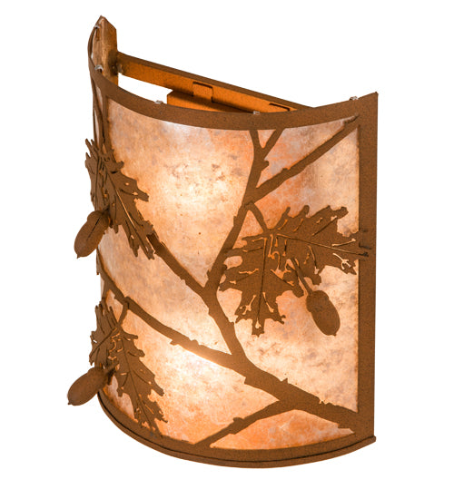 Meyda Lighting Oak Leaf & Acorn 10" 2-Light Earth Wall Sconce With Silver Mica Shade Glass
